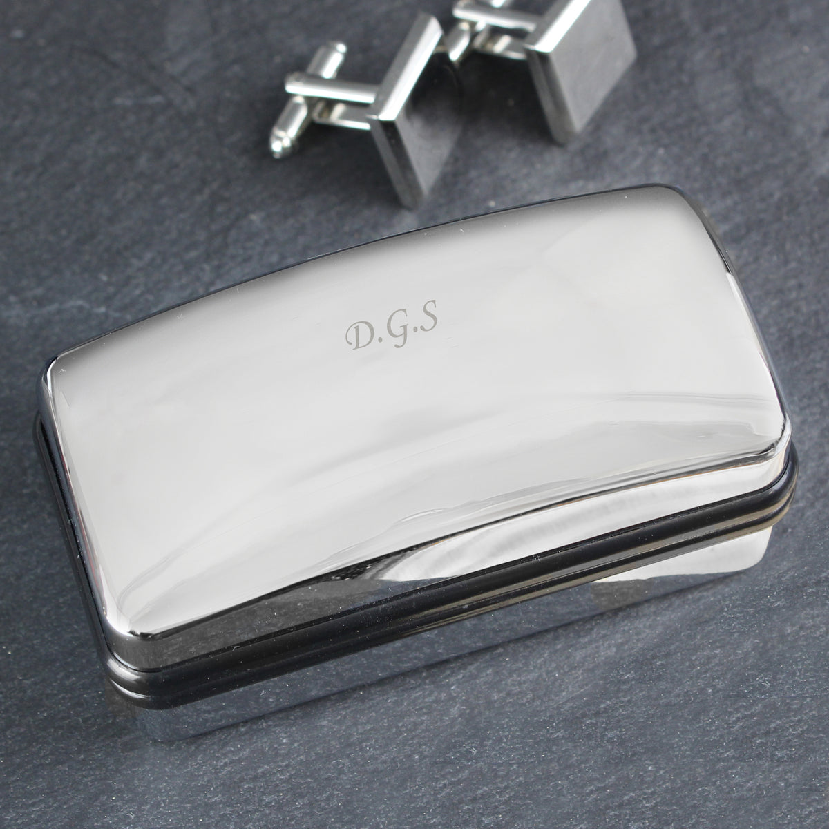 Personalised Silver Cufflink Box | Engraved Keepsake Gift for Weddings, Birthdays & Father’s Day - Artfully Curated Creations and identify whats in the image
