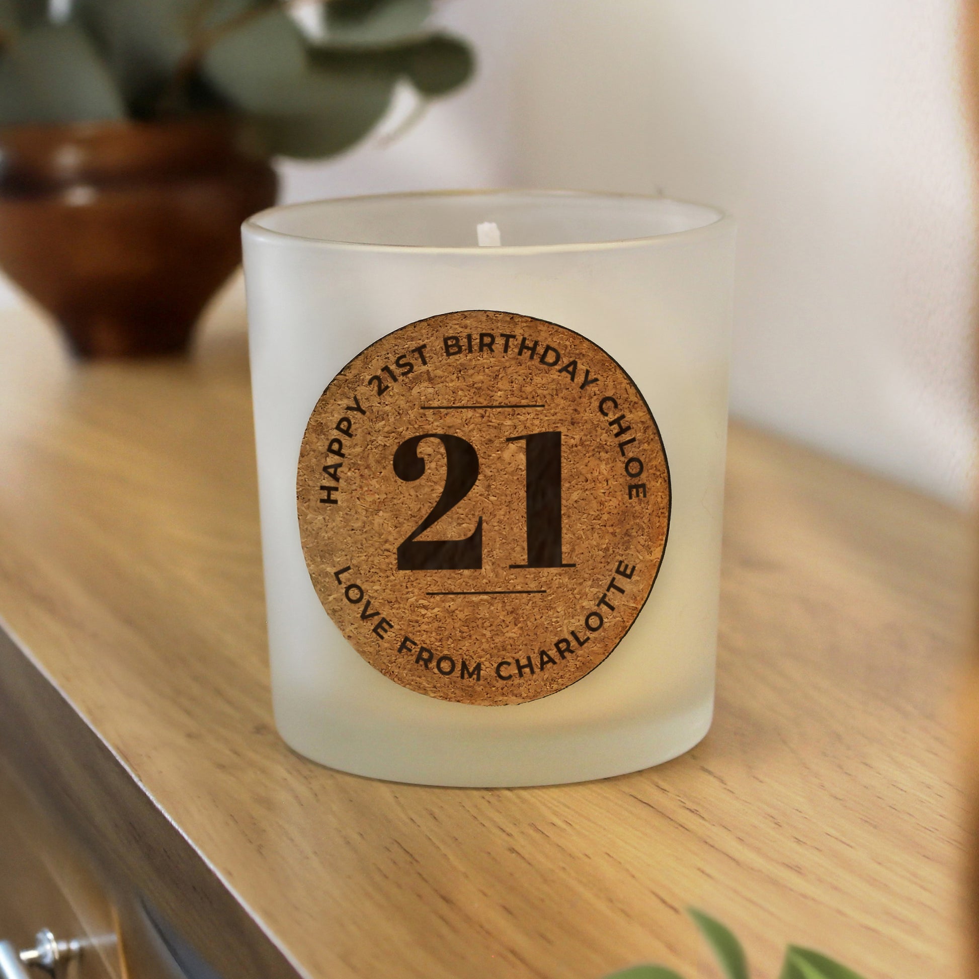 Personalised Vanilla Birthday Cork Label Candle Jar | Custom Age & Message Gift - Artfully Curated Creations and identify whats in the image