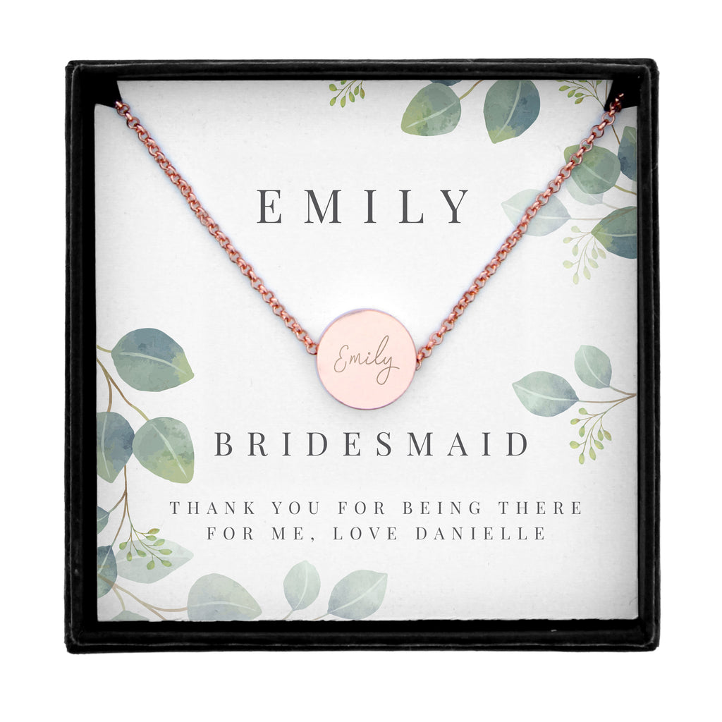 Personalised Disc Necklace|  Engraved Gift Box for Bridesmaids, Weddings & Special Occasions