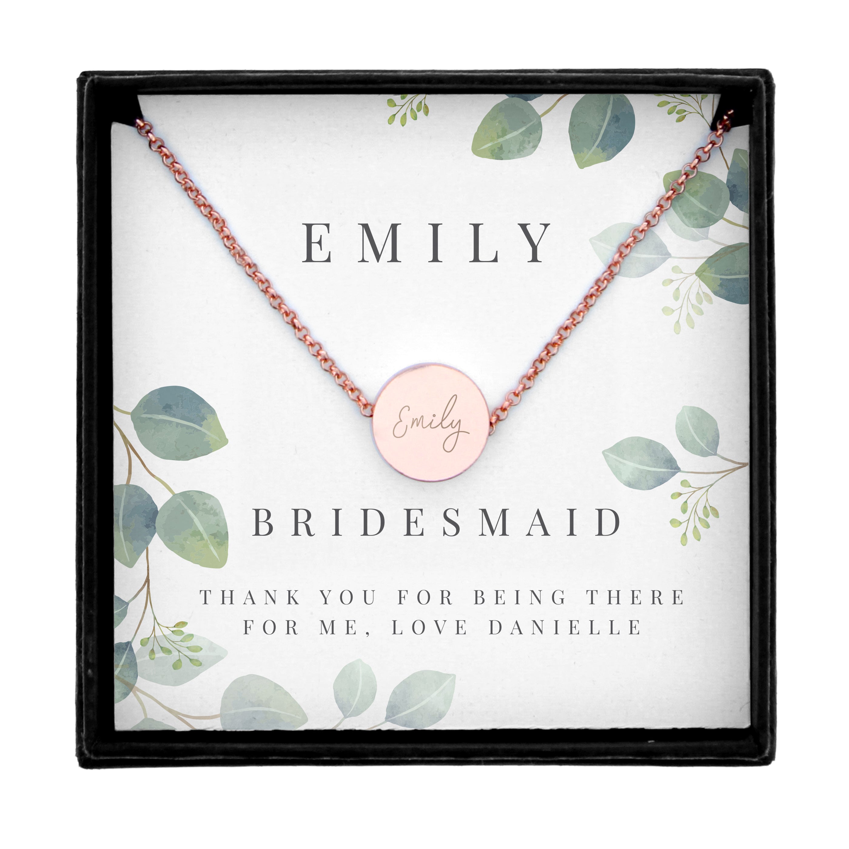 Personalised Disc Necklace|  Engraved Gift Box for Bridesmaids, Weddings & Special Occasions