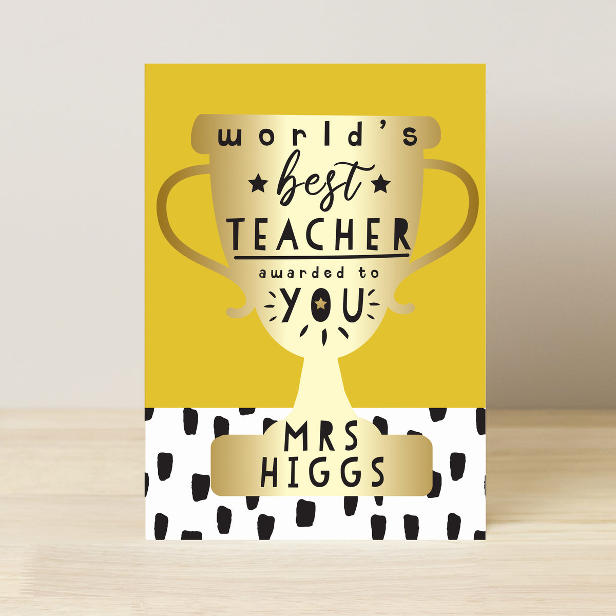 Personalised ‘World’s Best Teacher’ Greeting Card | A Thoughtful Way to Say Thank You - Artfully Curated Creations and identify whats in the image