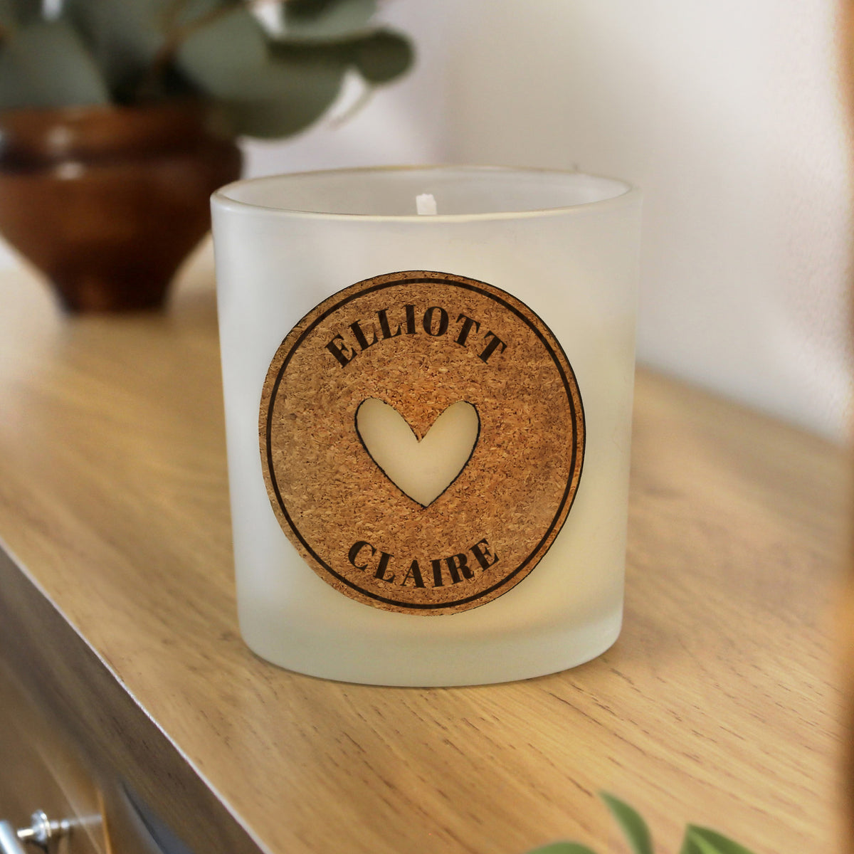 Personalised Heart Vanilla Scented Jar Candle | Custom Cork Label Gift - Artfully Curated Creations and identify whats in the image