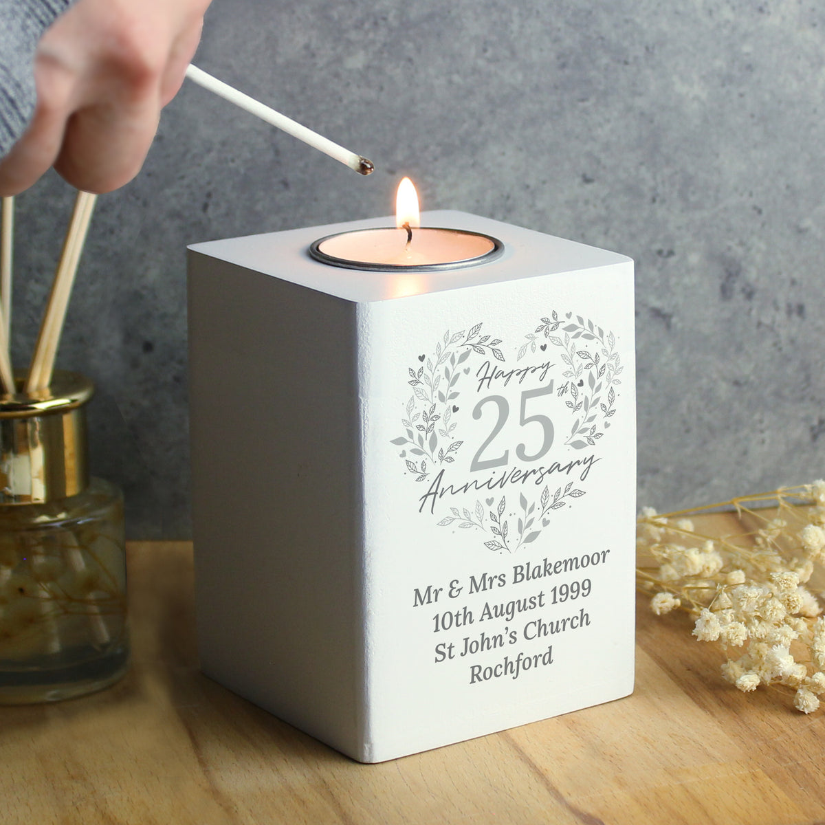 Personalised 25th Anniversary Tealight Holder | Silver Anniversary Keepsake - Artfully Curated Creations and identify whats in the image