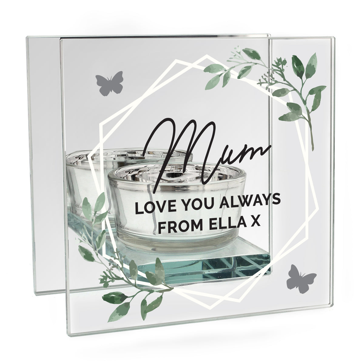 Personalised Mirrored Glass Tea Light Holder | A Modern & Thoughtful Gift - Artfully Curated Creations and identify whats in the image