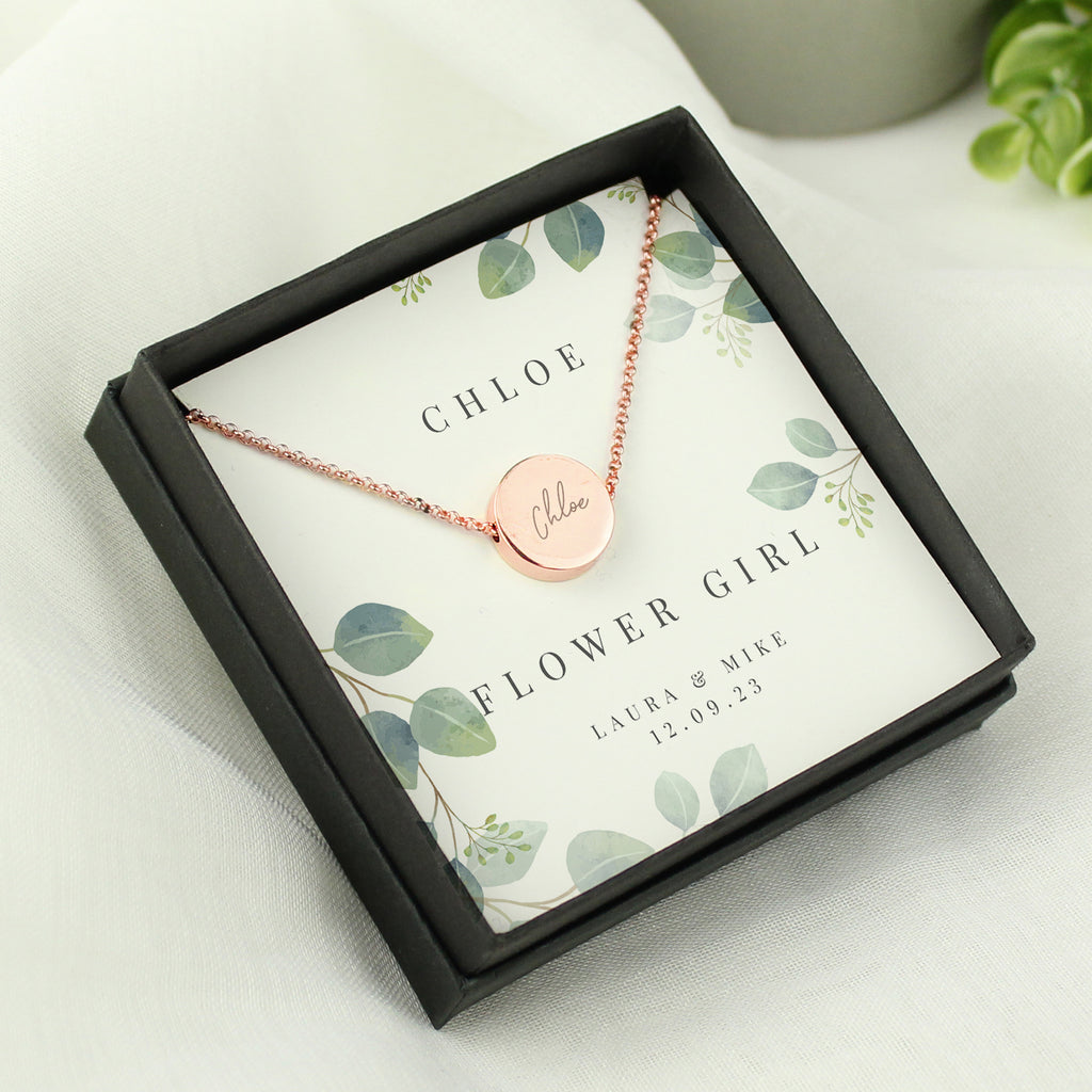 Personalised Disc Necklace|  Engraved Gift Box for Bridesmaids, Weddings & Special Occasions