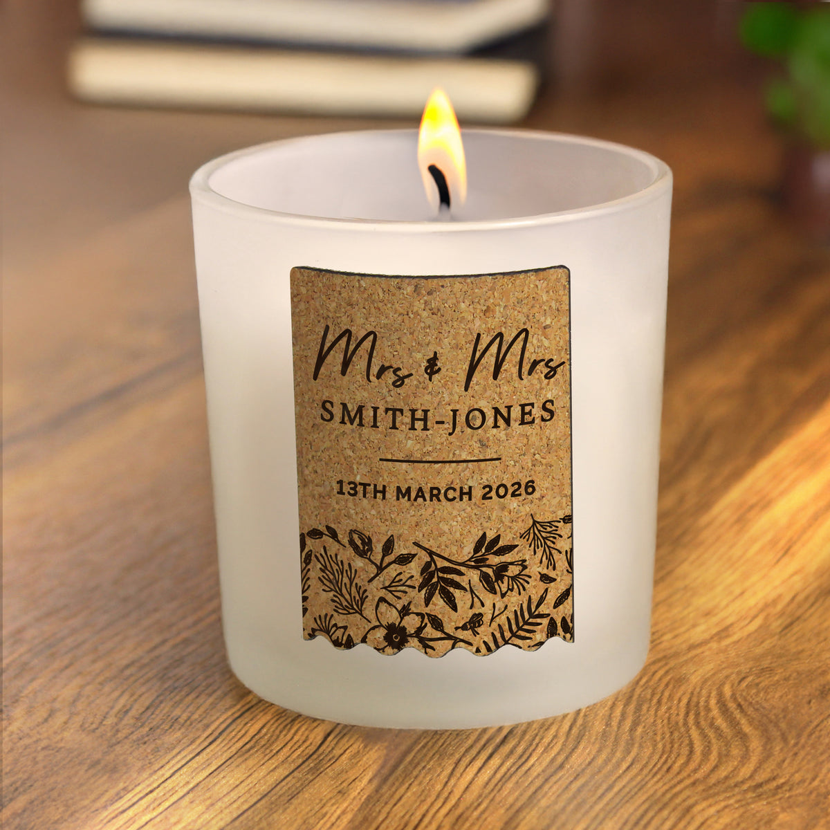 Personalised Wedding Cork Label Vanilla Candle |  Custom Keepsake Gift for Newlyweds - Artfully Curated Creations and identify whats in the image
