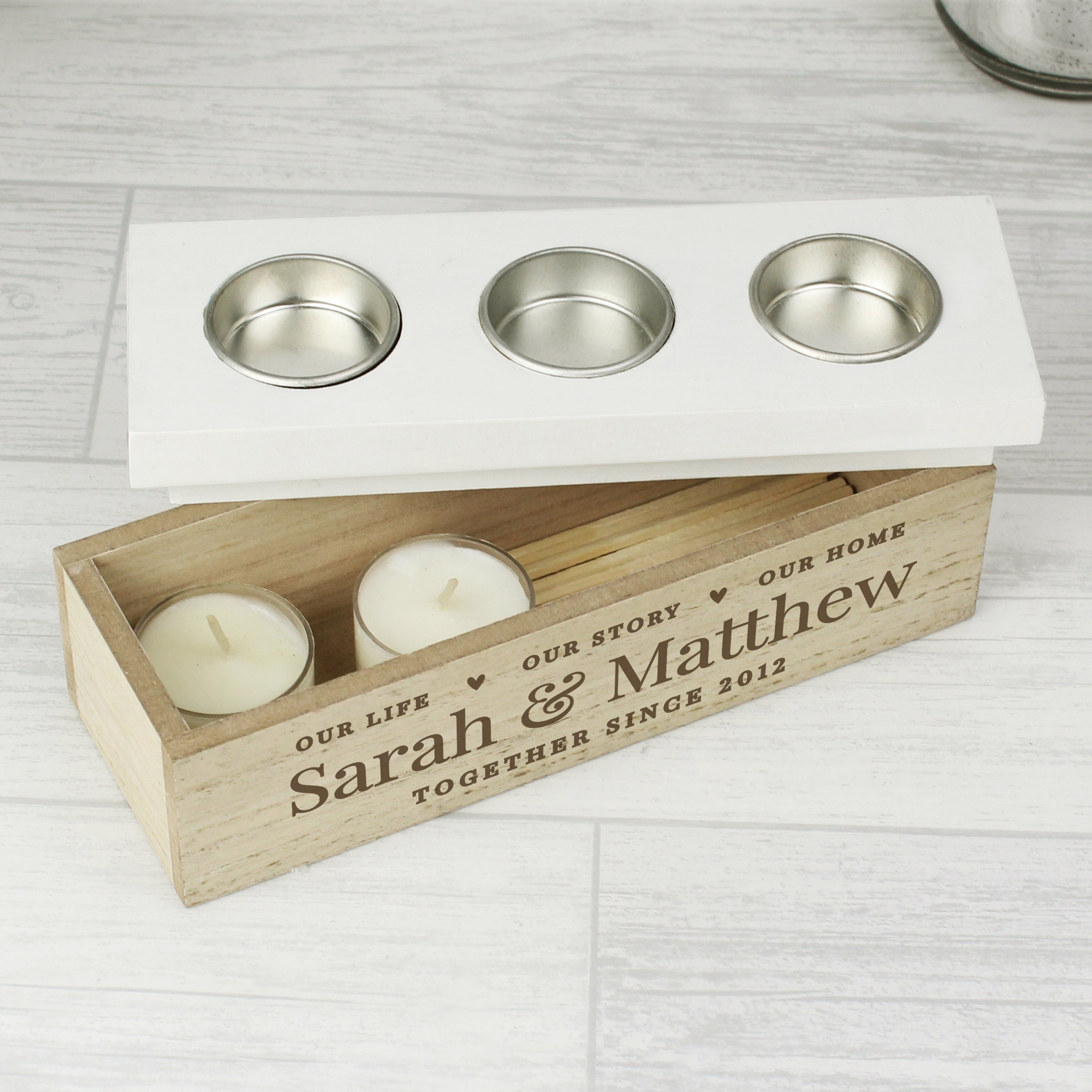 Personalised Wooden Triple Tealight Holder | A Heartfelt Keepsake for Any Home