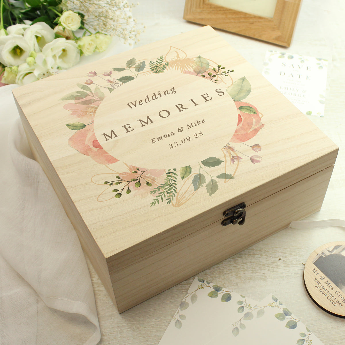 Personalised Wooden Keepsake Box | A Beautiful Place to Store Treasured Memories - Artfully Curated Creations and identify whats in the image