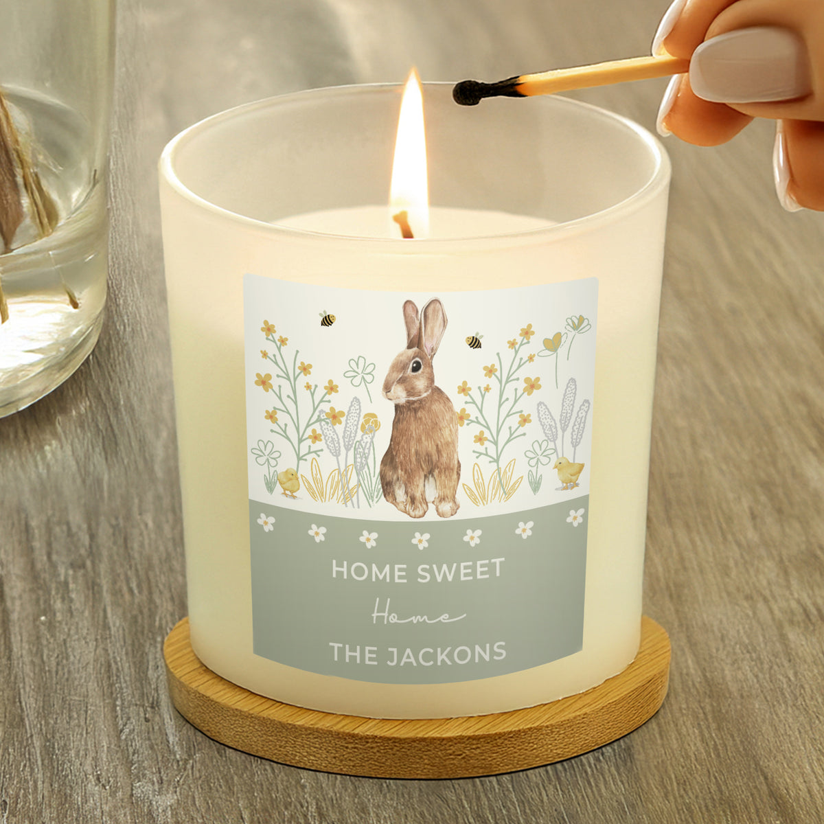 Personalised Spring Bunny Vanilla Candle Jar | Custom Seasonal Gift - Artfully Curated Creations and identify whats in the image