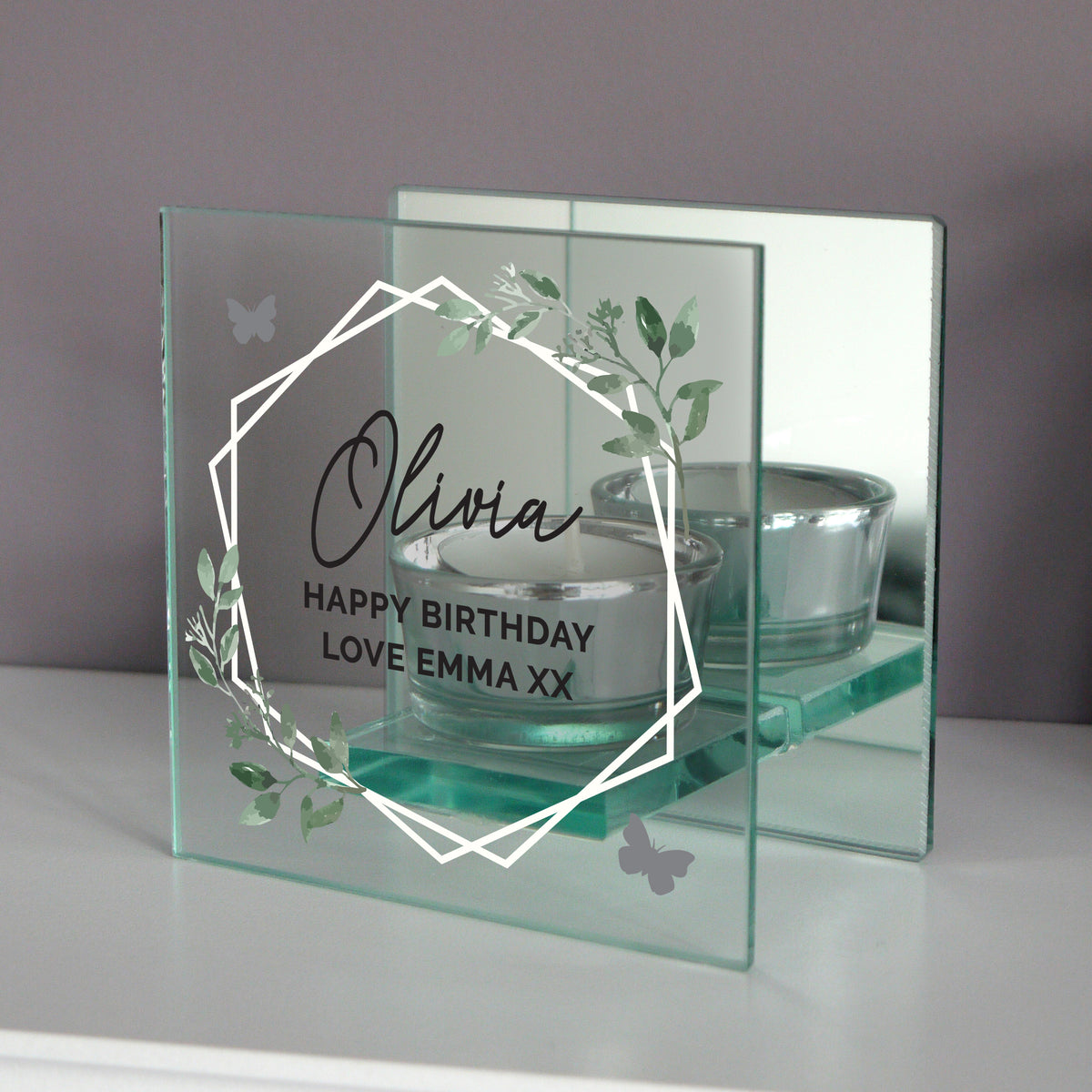 Personalised Mirrored Glass Tea Light Holder | A Modern & Thoughtful Gift - Artfully Curated Creations and identify whats in the image