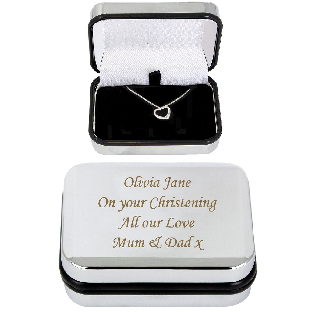 Personalised Sterling Silver Heart Necklace | Engraved Gift Box for Birthdays, Weddings & Mother’s Day