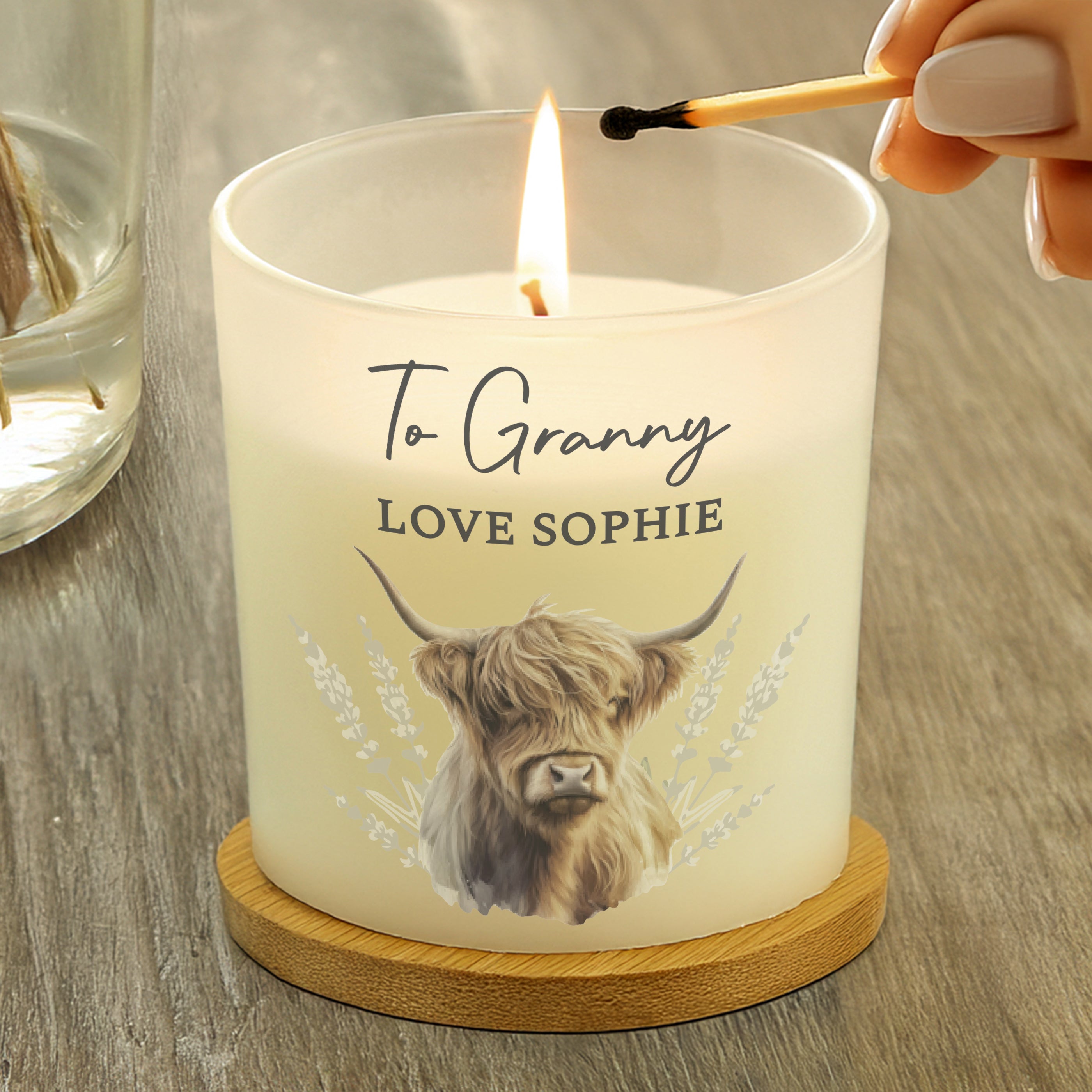Personalised Highland Cow Vanilla Frosted Candle Jar | Custom Message Gift