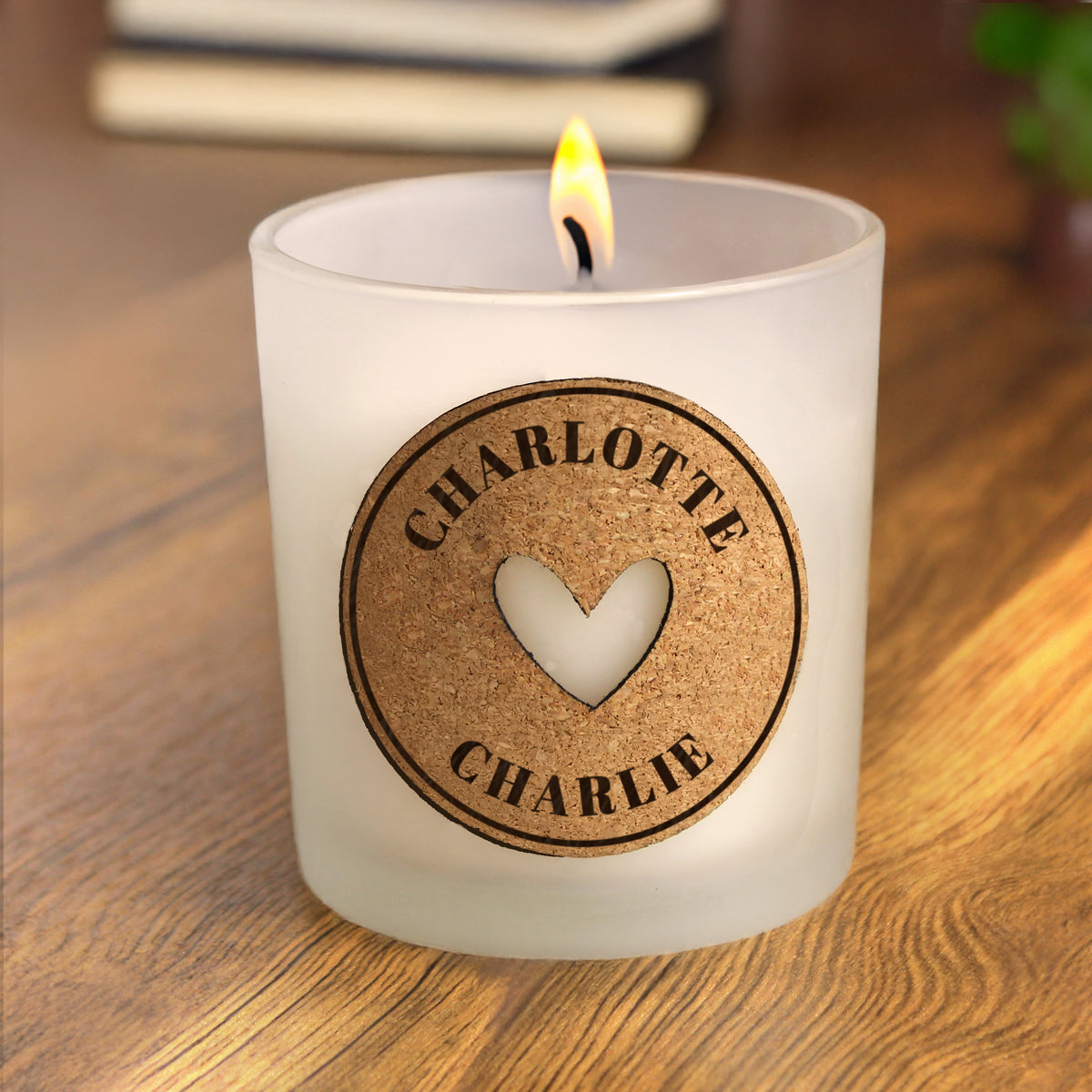 Personalised Heart Vanilla Scented Jar Candle | Custom Cork Label Gift - Artfully Curated Creations and identify whats in the image