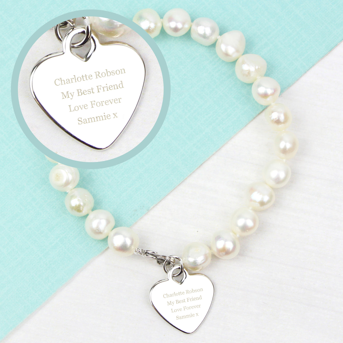 Personalised White Freshwater Pearl Bracelet | Engraved Message Gift Box - Artfully Curated Creations and identify whats in the image