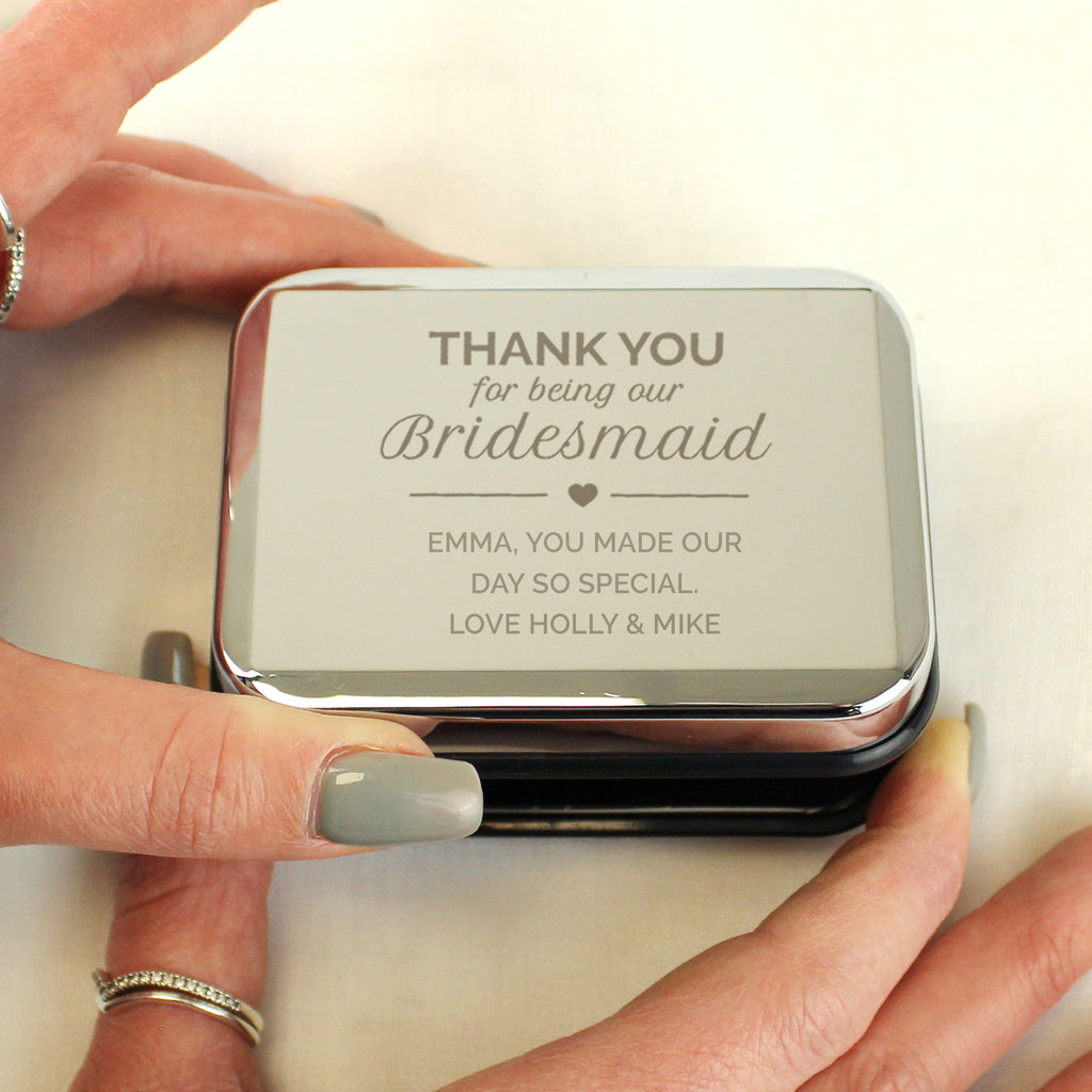 Personalised Bridesmaid Heart Necklace | Engraved Chrome Gift Box