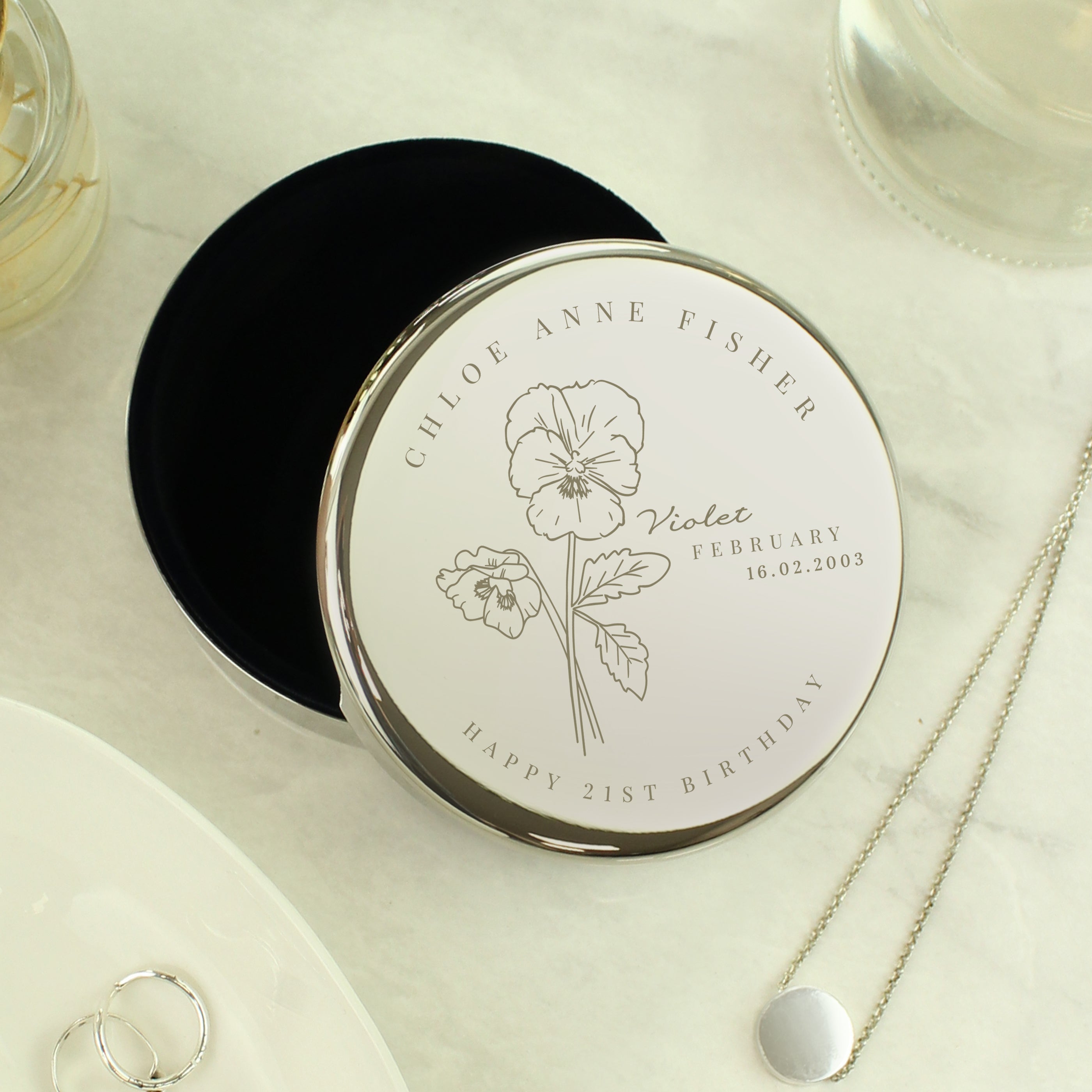Personalised Birth Flower Round Trinket Box | A Meaningful Gift for Any Occasion
