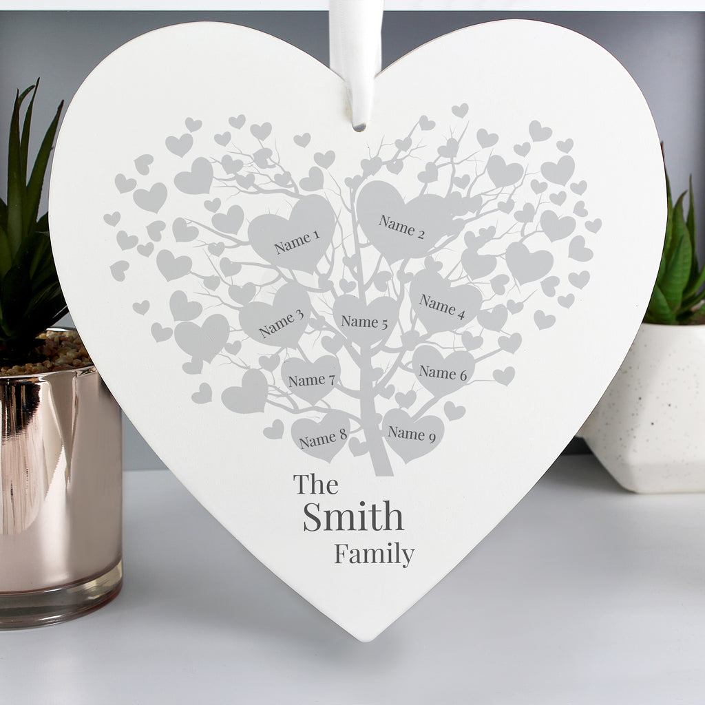 Personalised Family Tree Large Wooden Heart | A Beautiful Keepsake Gift for the Home
