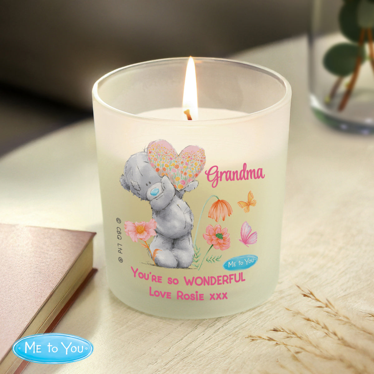 Personalised Me to You Candle Jar | Tatty Teddy Floral Design - Artfully Curated Creations and identify whats in the image