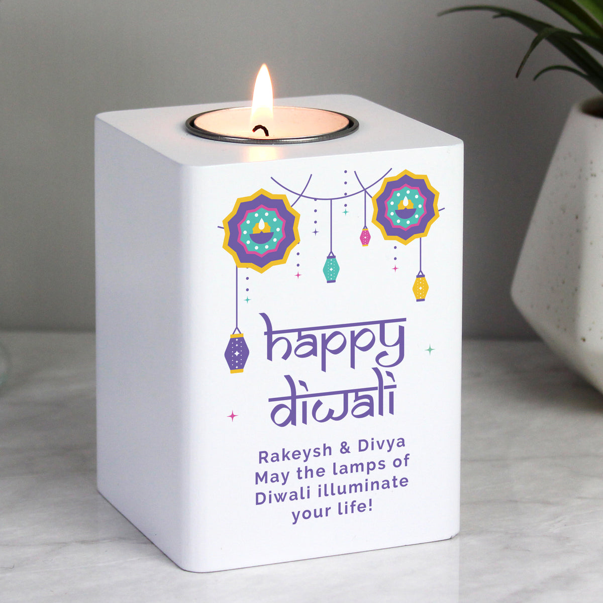 Personalised Wooden Tealight Holder | Diwali ‘Festival of Lights’ Gift - Artfully Curated Creations and identify whats in the image