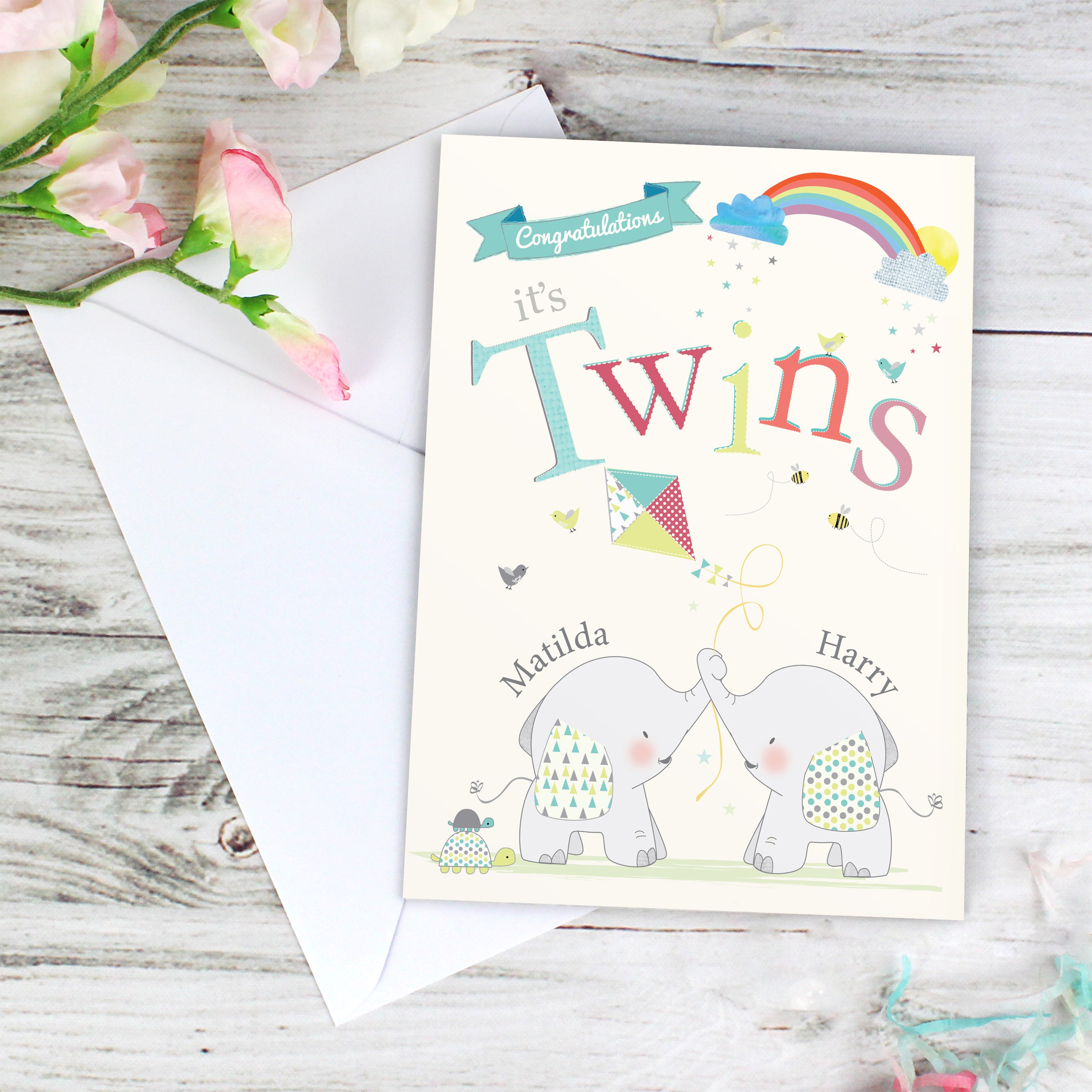 Personalised ‘Congratulations It’s Twins’ Greeting Card | A Sweet Welcome for Double the Joy