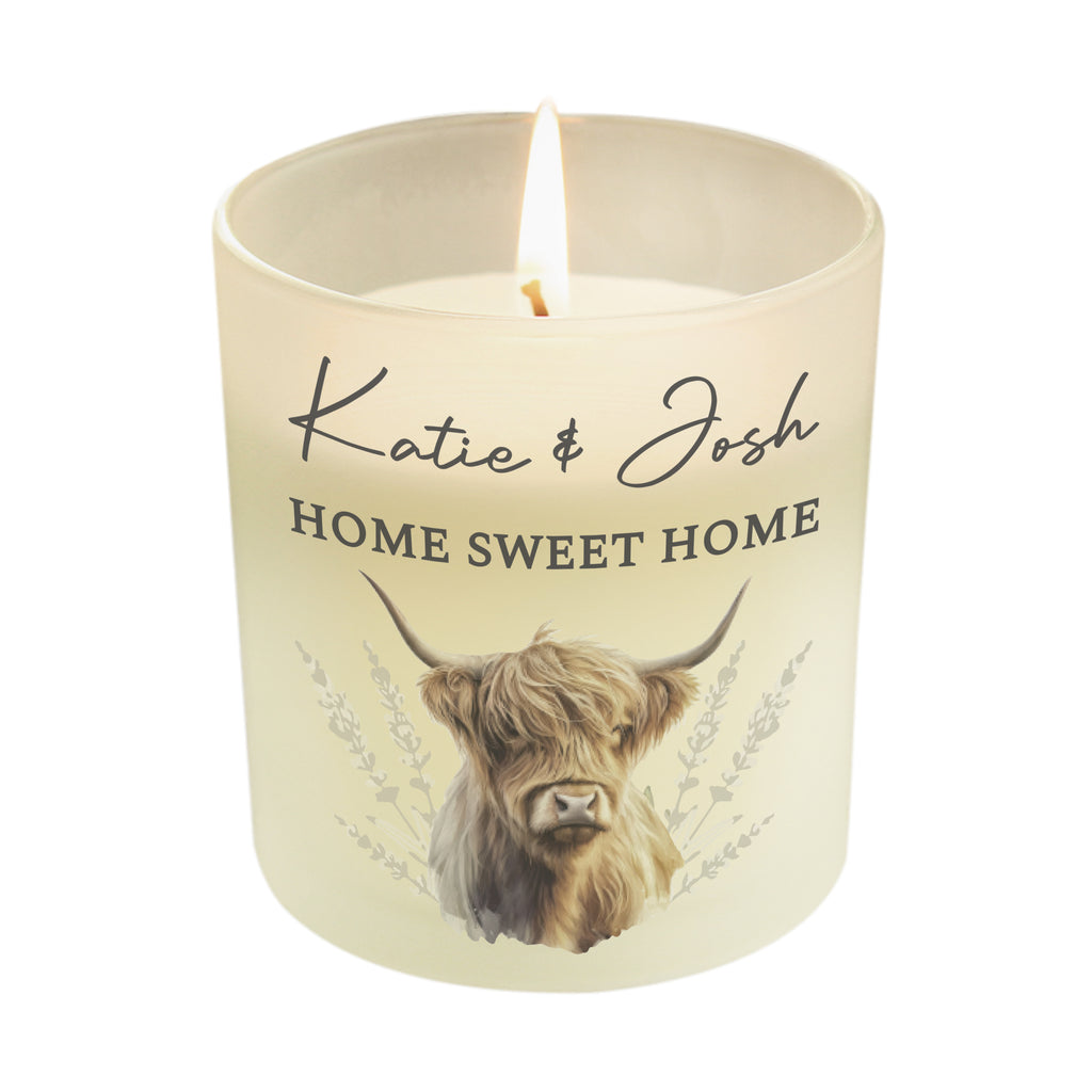 Personalised Highland Cow Vanilla Frosted Candle Jar | Custom Message Gift