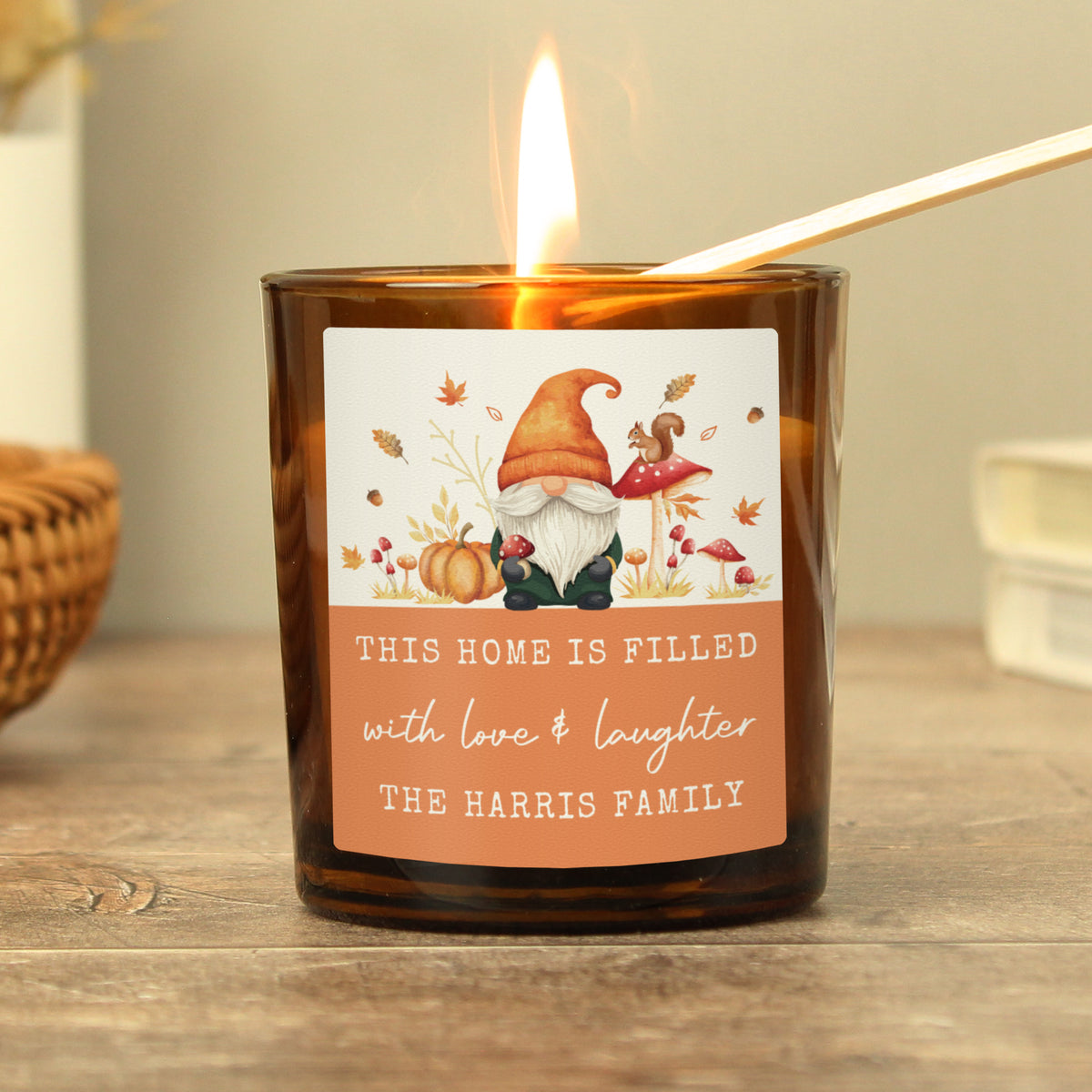 Personalised Amber Glass Vanilla Candle Jar | Custom Autumn & Halloween Gift - Artfully Curated Creations and identify whats in the image