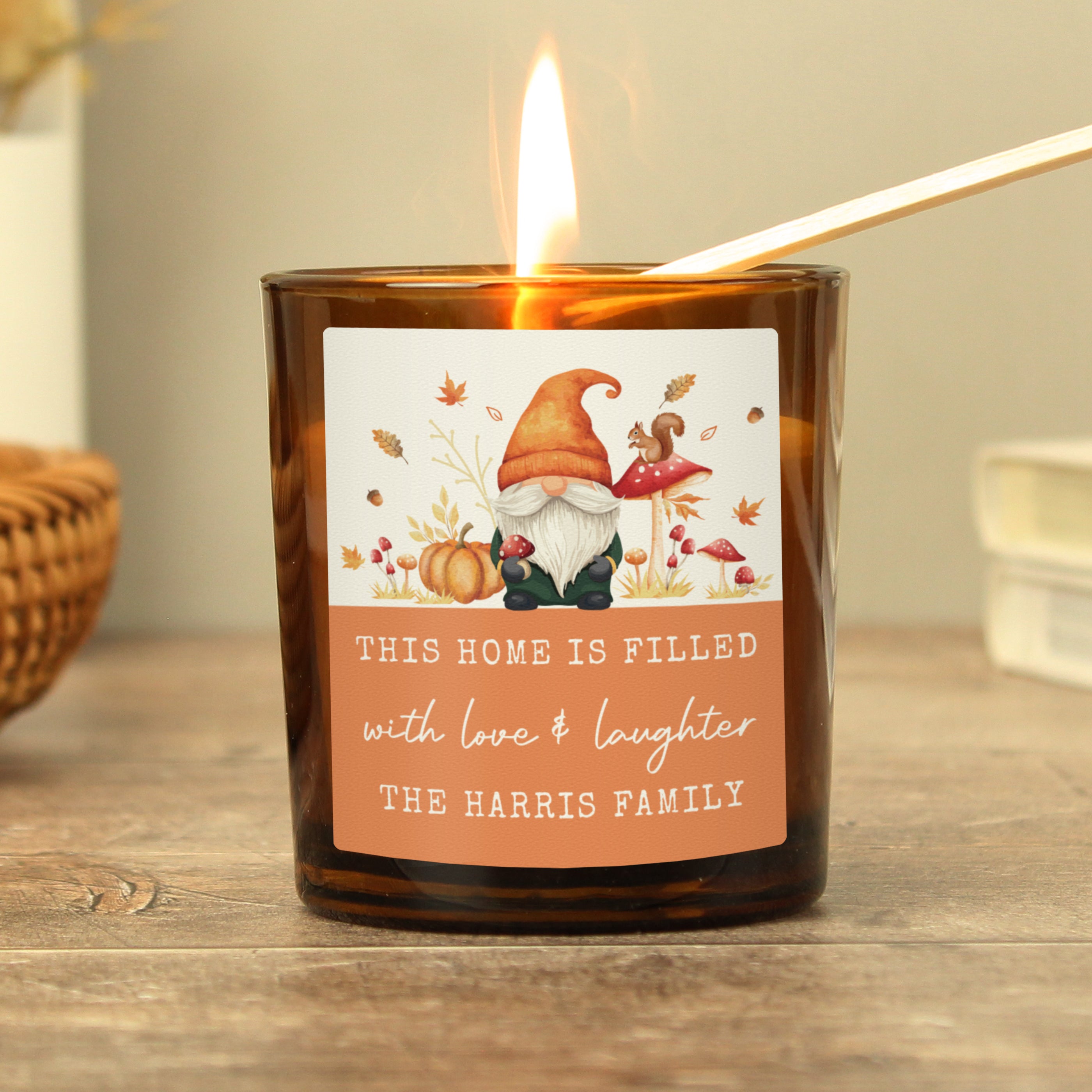 Personalised Amber Glass Vanilla Candle Jar | Custom Autumn & Halloween Gift