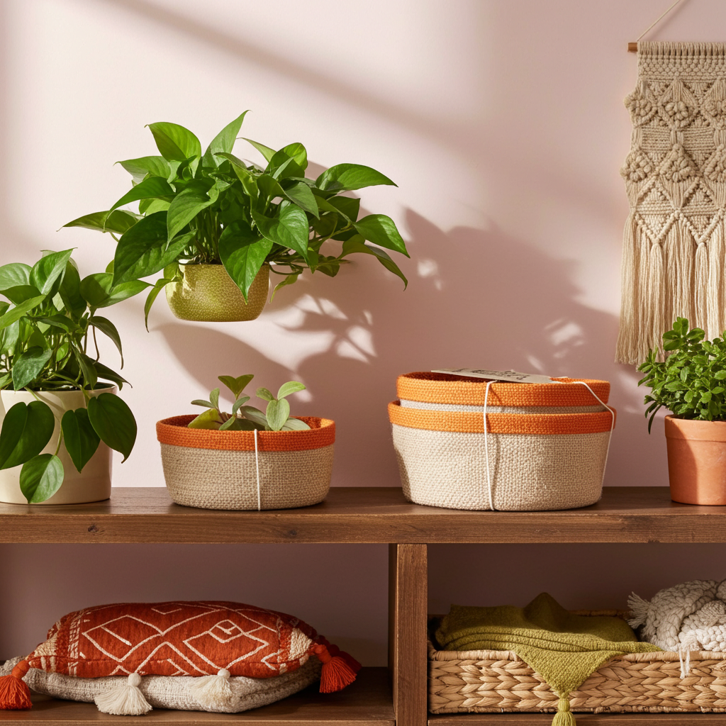 Set Of 3 Natural Jute Baskets - Artfully Curated Creations and identify whats in the image