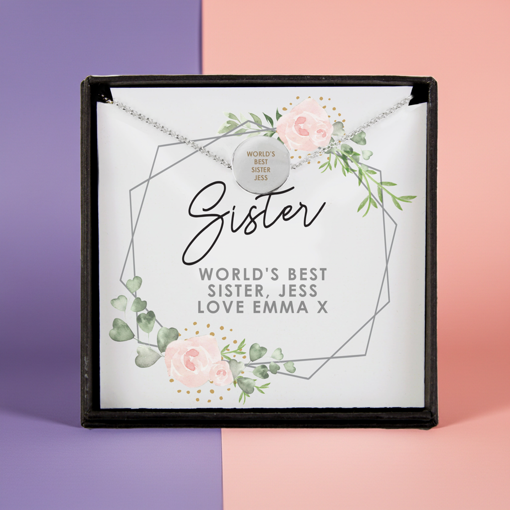 Personalised Abstract Silver Tone Necklace | Engraved Pendant & Sentiment Card Gift Box