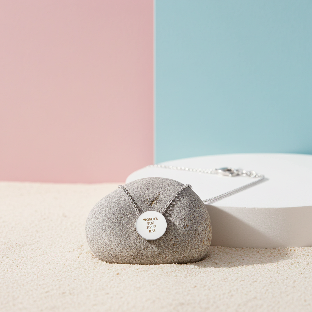 Personalised Abstract Silver Tone Necklace | Engraved Pendant & Sentiment Card Gift Box