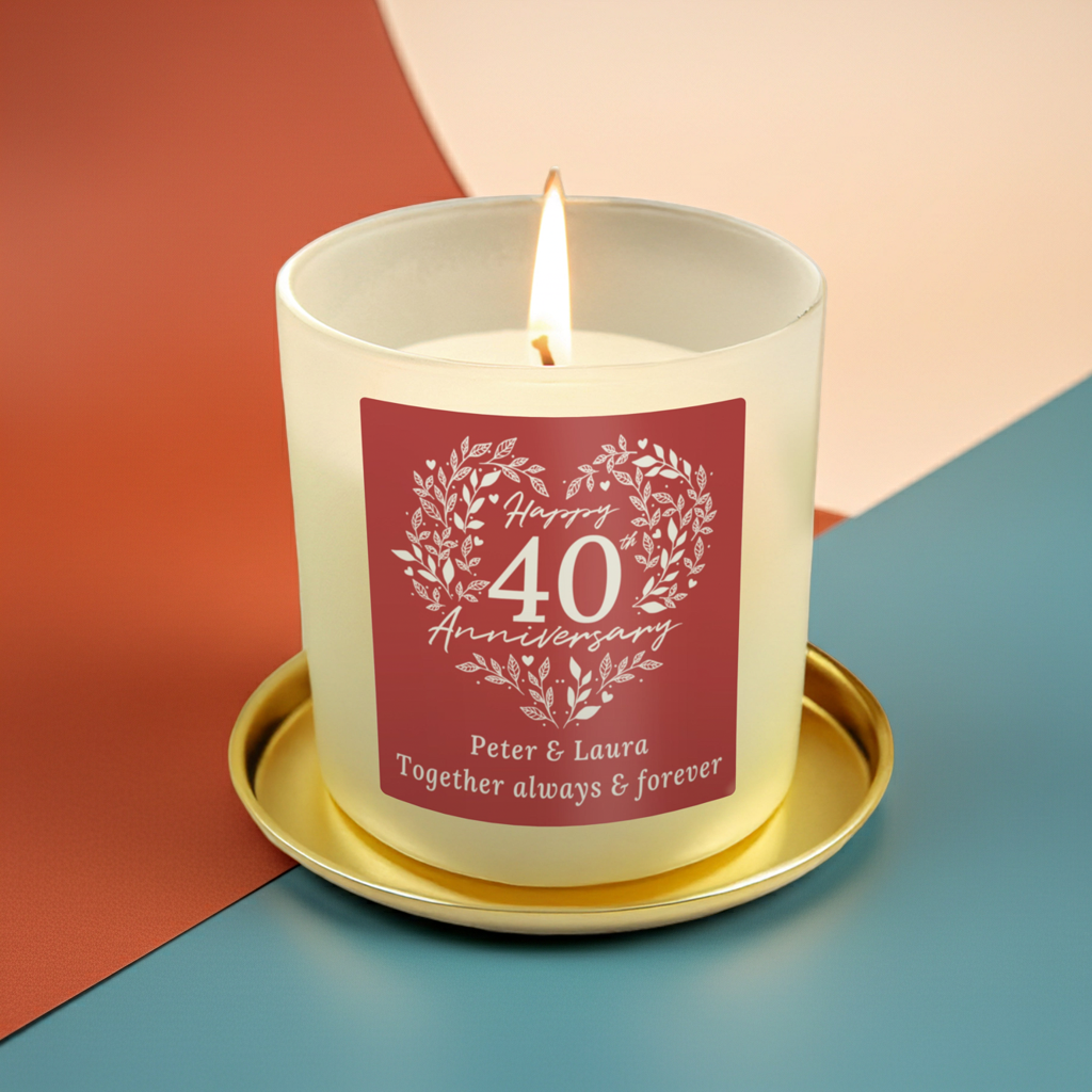 Personalised 40th Anniversary Vanilla Candle Jar | Ruby Anniversary Keepsake - Artfully Curated Creations and identify whats in the image