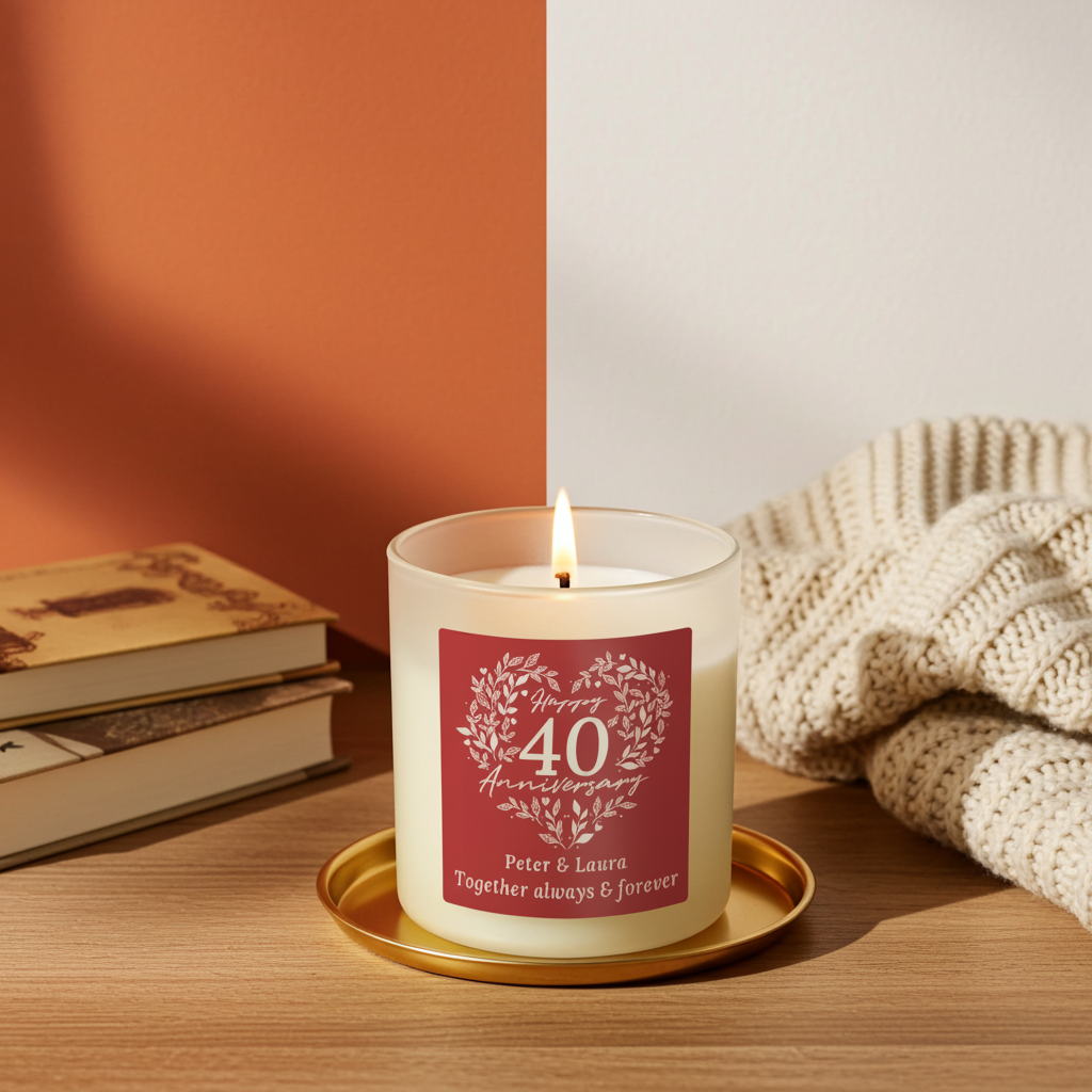 Personalised 40th Anniversary Vanilla Candle Jar | Ruby Anniversary Keepsake - Artfully Curated Creations and identify whats in the image