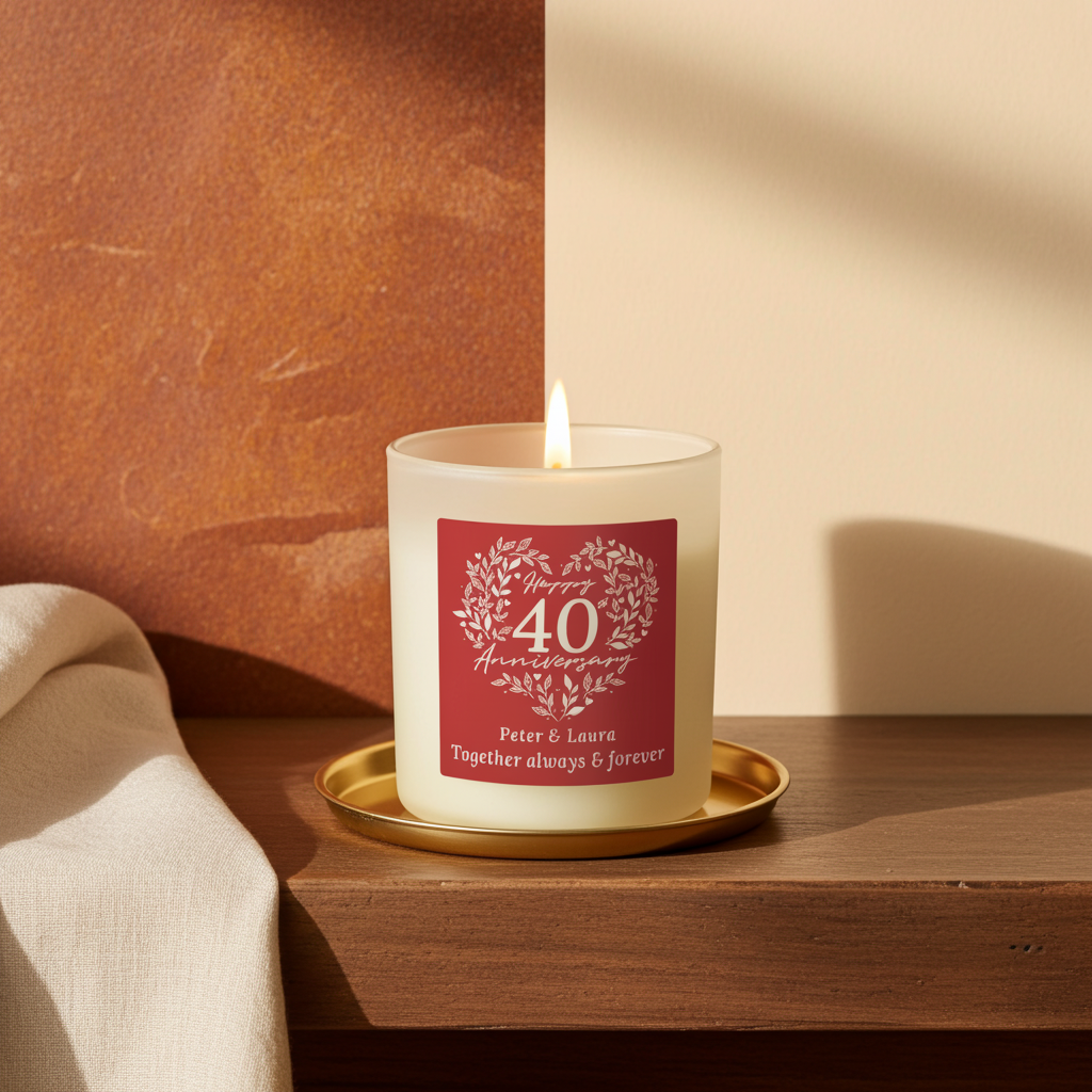 Personalised 40th Anniversary Vanilla Candle Jar | Ruby Anniversary Keepsake - Artfully Curated Creations and identify whats in the image