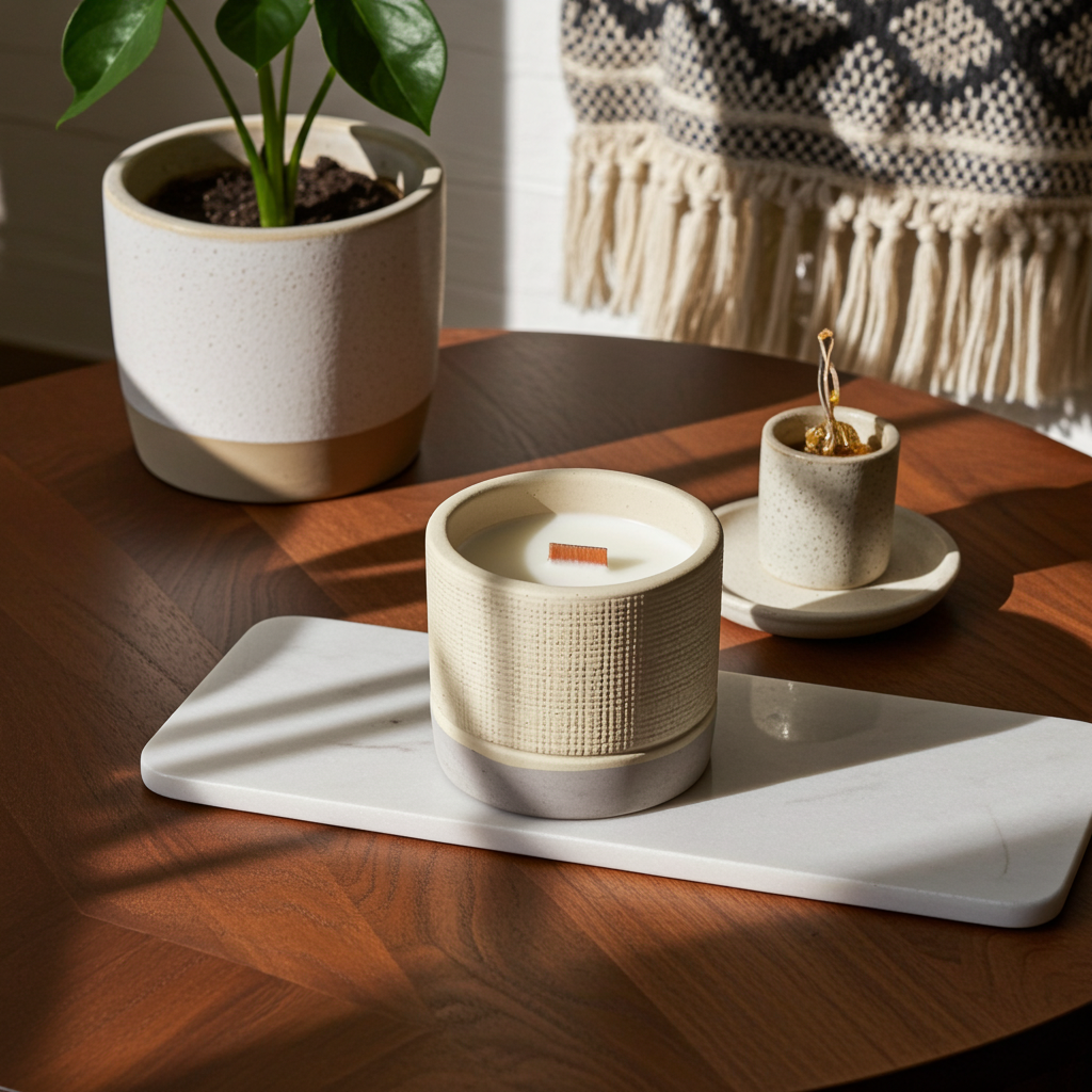 Cream Concrete Wooden Wick Candle - Coffee In The Club