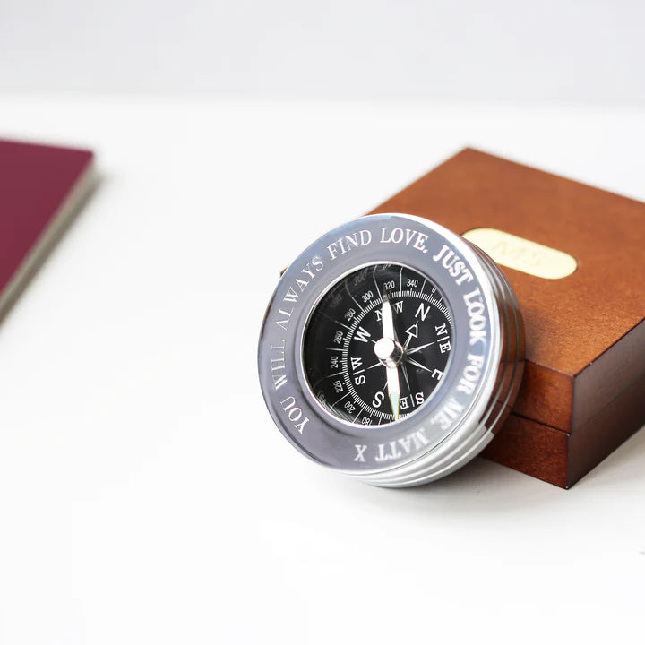 Personalised Handcrafted Compass With Timber Box | Modern Font Engraving | A Personal Gift