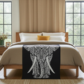 Black & White Double Bed Spread / Wall Art - Elephant