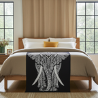 Black & White Double Bed Spread / Wall Art - Elephant