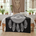 Black & White Double Bed Spread / Wall Art - Dream Catcher