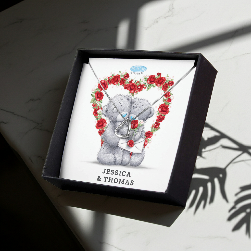 Personalised Me To You Valentine Heart Necklace | Engraved Sentiment Card & Gift Box - Artfully Curated Creations and identify whats in the image