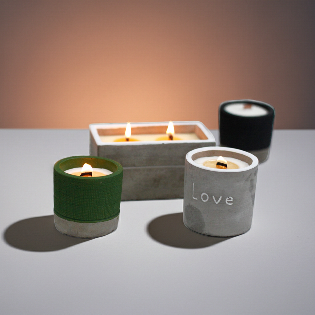Concrete Wooden Wick Candle In Reusable Container | Multiple Styles & Scents Available
