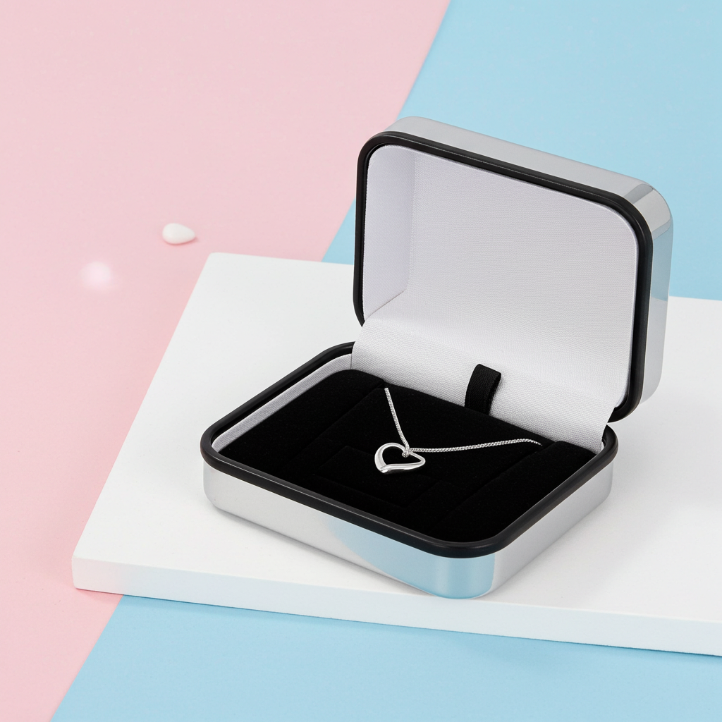 Personalised Bridesmaid Heart Necklace | Engraved Chrome Gift Box - Artfully Curated Creations and identify whats in the image