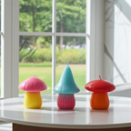 Set of 3 Mushroom Shaped Candles Colourful Unscented Decor Candles Cottagecore, Fairycore, Whimsical Home Styling