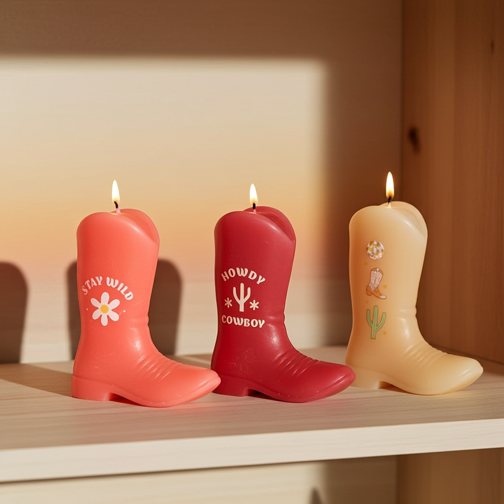 Howdy Cowboy Set of 3 Cowboy Boot Candles Pink Western Decor Unscented Paraffin Wax Novelty Candles with Fun Sayings, Drip-Style