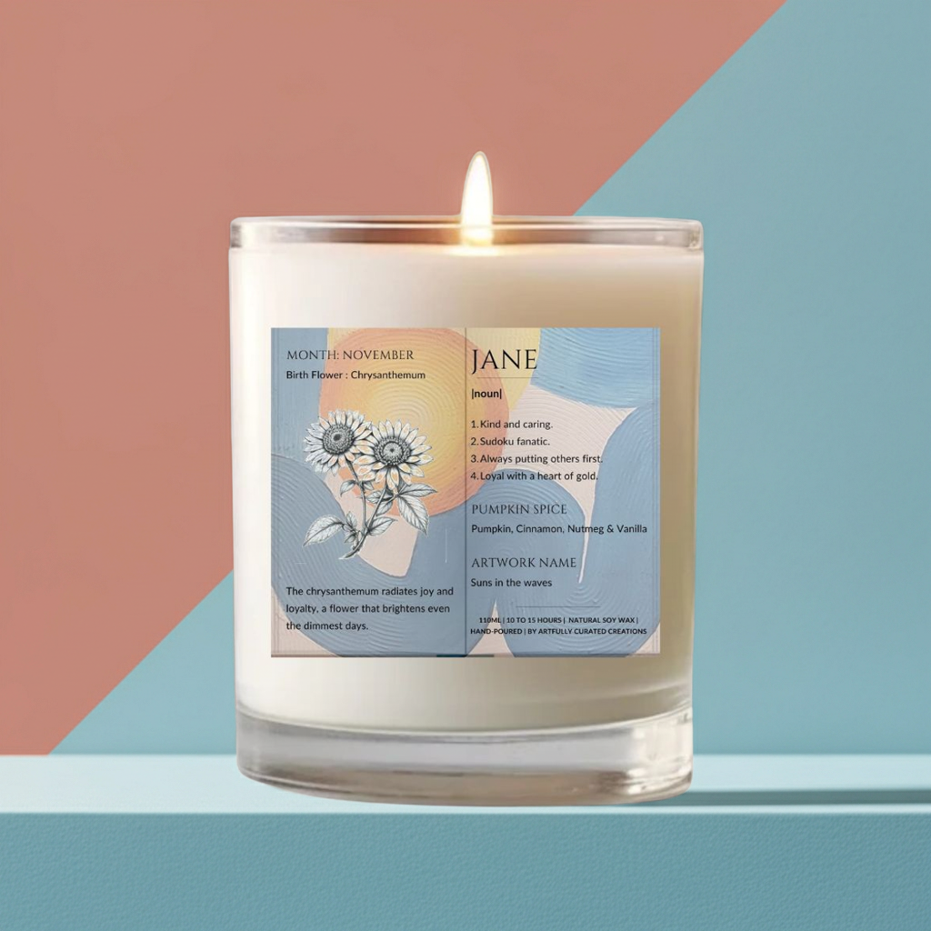 The Definition of you birth flower customisable scented artwork candle transparent Jar | Handmade | A personal gift - Artfully Curated Creations and identify whats in the image