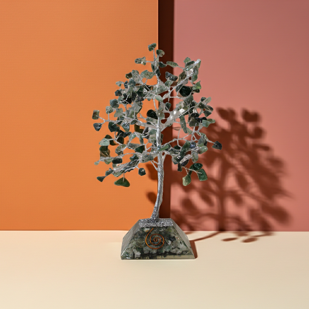 Moss Agate Gemstone Tree With Organite Base