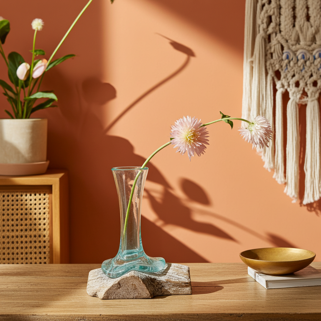 Molton Glass Small Vase On A Whitewashed Wooden Stand