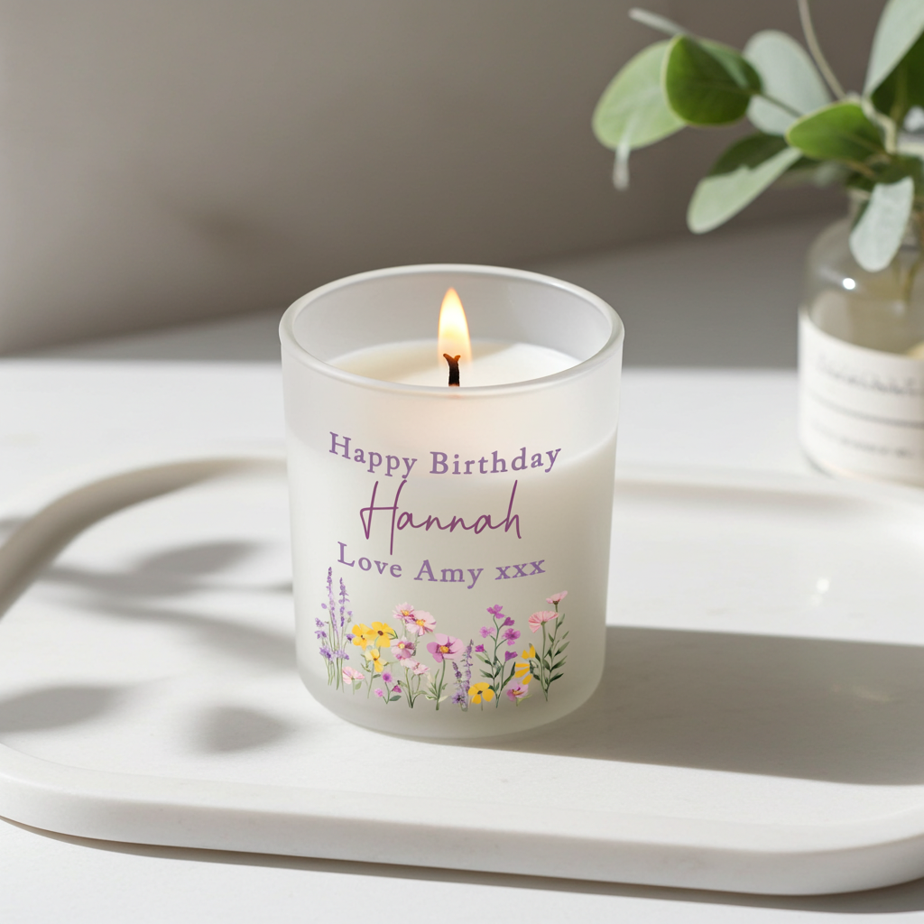 Personalised Wild Flower Jar Candle | Custom Message Gift for Any Occasion - Artfully Curated Creations and identify whats in the image
