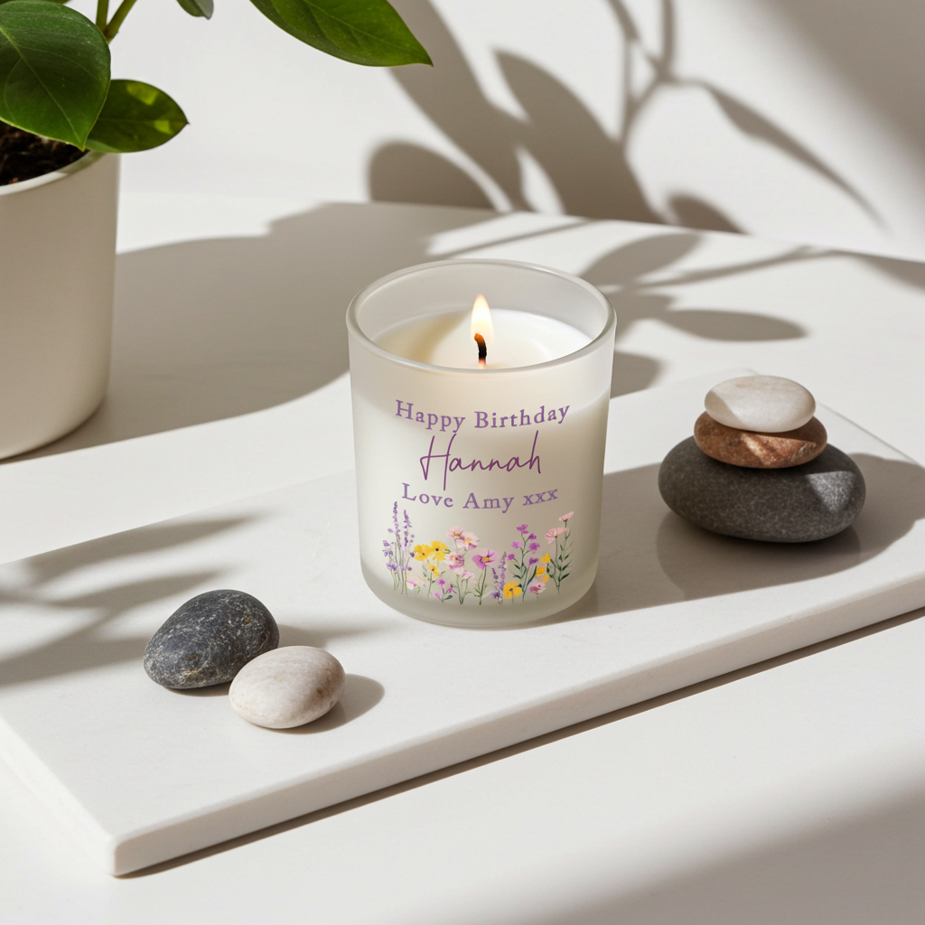 Personalised Wild Flower Jar Candle | Custom Message Gift for Any Occasion - Artfully Curated Creations and identify whats in the image