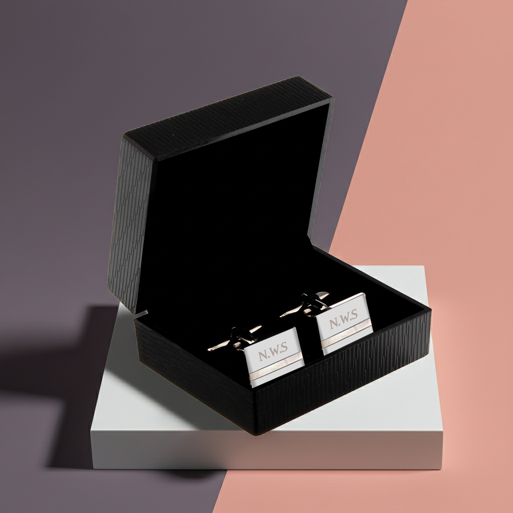 Personalised Mother of Pearl Initial Cufflink | Elegant Gift for Weddings, Birthdays & Father’s Day - Artfully Curated Creations and identify whats in the image