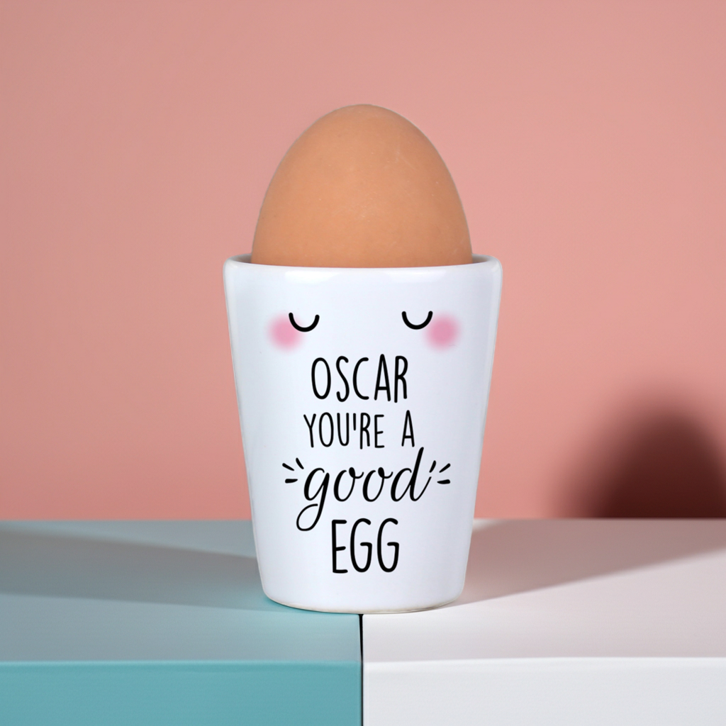 Personalised “You’re a Good Egg” Ceramic Egg Cup | A Cute Easter Breakfast Treat